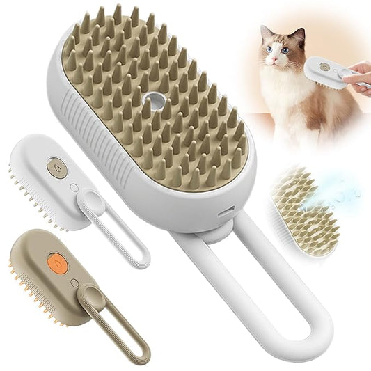 2025 New Comb for Cats Dogs, 3 in 1 Steam Cat Brush Cat Steam Brush for Shedding & Grooming, Self Cleaning 3 in 1 Pet Brush Pet Grooming Brush with Spray (White)