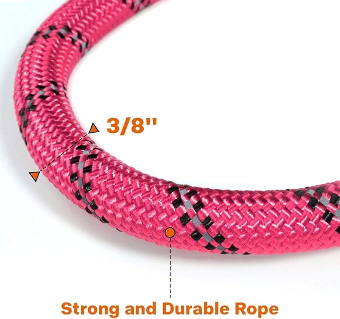 Taglory Rope Dog Leash 6 FT with Comfortable Padded Handle, Highly Reflective Threads Leash and Anti-Tangle Clip for Walking Small Dogs, 3/8 inch, Pink