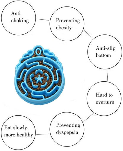 Slow Feeder Dog & Cat Bowl - Interactive Maze Puzzle Dish for Healthy Digestion, Anti-Gulping Food Grade Feede (Blue)