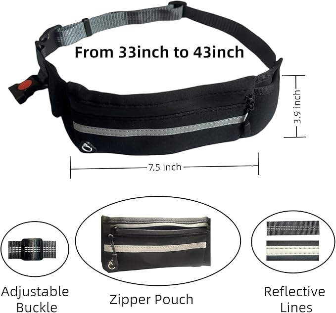 FJ Four Joys Hands Free Dog Leash with Zipper Pouch, Waist Leash for Dog Walking with Shock Absorbing Bungee for Walking, Jogging and Running (Black)