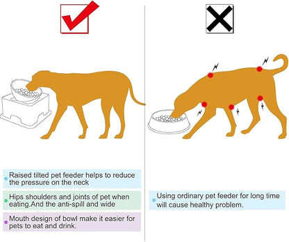 Ceramic Bulldog Bowl Dog Feeding Bowl - Dog Dish Wide Mouth Pet Sterile Tilted Pet Feeder with Anti-Skid Rubber Mat for Small Medium Dogs (White)