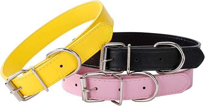 Yellow Leather Dog Collar for Small,Medium, Large Dog, (Wide: 0.95'' for Dog's Neck: 13''~18'', Yellow, L)