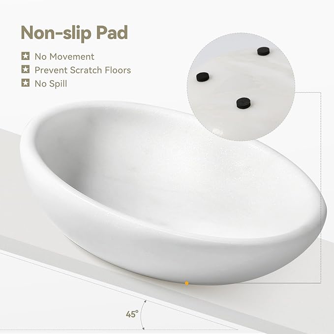 White Cat Bowl, Marble Food and Water Bowl for Cat and Small Dog, Heavyweight 1.5lb Non-Tip Pet Food Dish with Slip-Proof Pad, Premium Stone Feeder for Elegant Home Decor