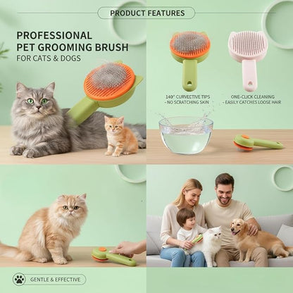 Cat Brush for Shedding, Kitten Brushes for Indoor Cats, For Long or Short Haired Cats,Cat Hair Brush Grooming Deshedding Brush for Dog Kitten Removes Loose Fur and flea removal comb, Green