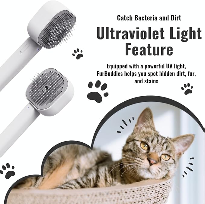 FurBuddies (Abandoned Pets Charity 4-in-1 Pet Steam Brush Ultra Quiet Technology – Groom, De-Shed & Hydrate | Cool Mist, Self-Cleaning, UV Light, USB-C Rechargeable Grooming Tool for Cats & Dogs