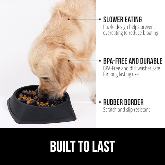 GORILLA GRIP Patented BPA Free Slow Feeder Dog Bowls, Interactive Puzzle Toy for Dogs and Cats Food Training Enrichment, Keeps Pets Busy and Prevents Puppy Overeating, All Breeds, 2 Cup, Black