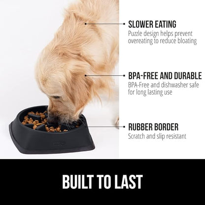 GORILLA GRIP Patented BPA Free Slow Feeder Dog Bowls, Interactive Puzzle Toy for Dogs and Cats Food Training Enrichment, Keeps Pets Busy and Prevents Puppy Overeating, All Breeds, 2 Cup, Black