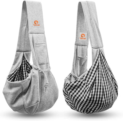 Tomkas Small Dog Sling Carrier - Cat Sling Carrier - Classic Pocket & Classic Strap - for 2-7 lbs Pets(Grey)