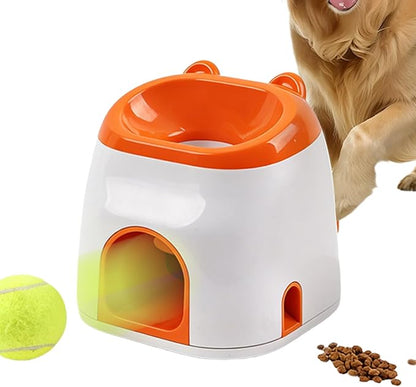 Dog Ball Thrower Interactive Toy - Automatic Machine | 12x10x8 Inches Device with Treat Dispenser, Body with Adjustable Launch Distance, Pet Exercise Toy for Apartment, Living Room, Home