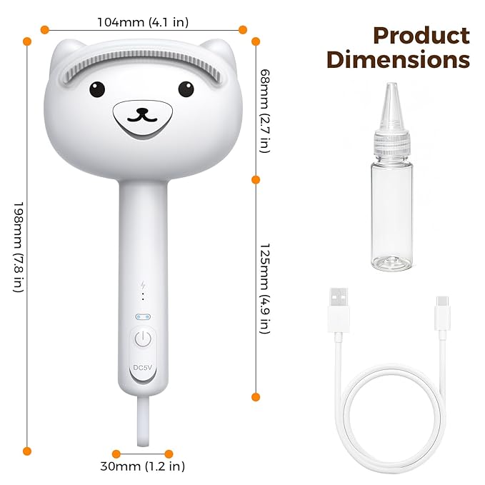 Self Cleaning Shedding Steam Cat Brush, Silicone Scraper Included Dog Brush, Adorable Bear Design, primecat, Cat Brushes for Shedding, USB Rechargeable, for Grooming & Haired Pets, Dogs & Cats, White