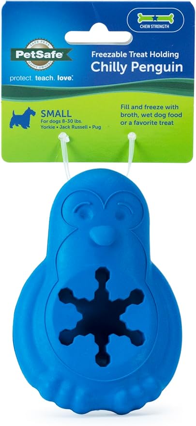 PetSafe Freezable Treat Holding Chilly Penguin - Durable, Vanilla-Scented, Rubber, Freezable Interactive Pet Puzzle for Boredom or Separation Anxiety - for Small Dogs