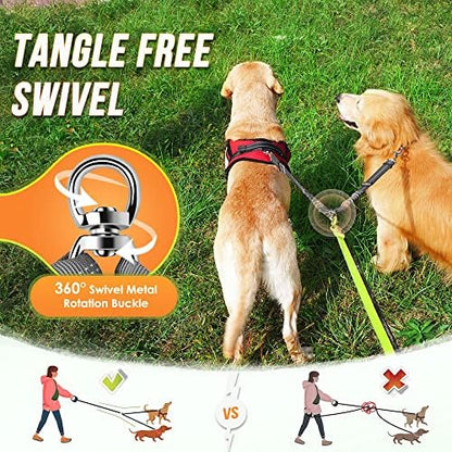 AUTOWT Double Dog Leash, No Tangle 360°Swivel Rotation Reflective Lead Attachment Adjustable Length Dual Two Dogs Lead Splitter, Comfortable Shock Absorbing Walking Training for 2 Dogs - Image 2