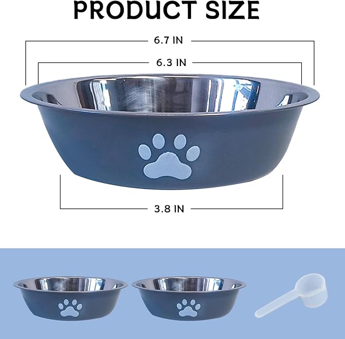 kathson 2 Pack Stainless Steel Dog Bowls,6" Spill Proof Metal Dog Food Bowls,Nonslip Rubber Bottom Pet Food and Water Bowl Set,Puppy Dishes Feeder for Medium Small Dogs,Grey
