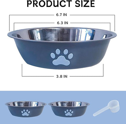 kathson 2 Pack Stainless Steel Dog Bowls,6" Spill Proof Metal Dog Food Bowls,Nonslip Rubber Bottom Pet Food and Water Bowl Set,Puppy Dishes Feeder for Medium Small Dogs,Grey