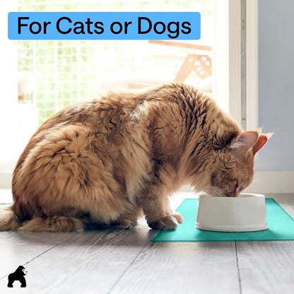 GORILLA GRIP 100% Waterproof Raised Edge BPA Free Silicone Pet Feeding Mat, Dog Cat Food Mats Contain Spills Protects Floors, Placemats for Cats and Dogs Water Bowl, Pets Accessories 32x24 Turquoise