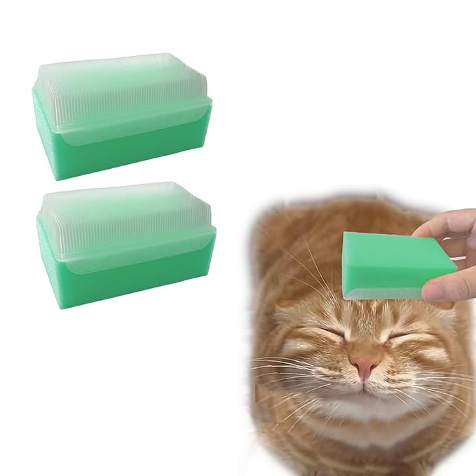 2PC Soft Cat Brush for Grooming - Gentle Cat Tongue Brush with1300+Barbed Serrations, Brushes for Sensitive Cats-Lightweight, gentle, Perfect for Daily Grooming&Enhancing Bonding (Green)