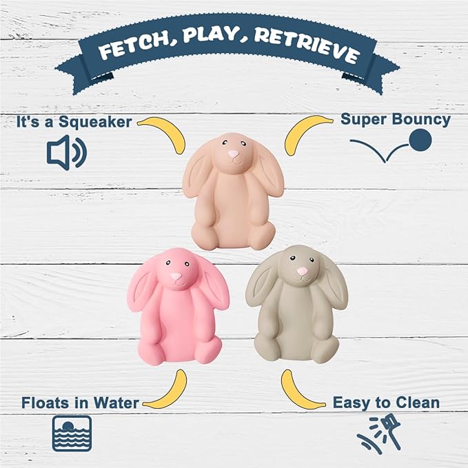 Squeaky Dog Toys for Medium Dogs, Soft Latex Bunny Squeaky Dog Ball, Cute Funny Squeak Rabbit Pet Toys