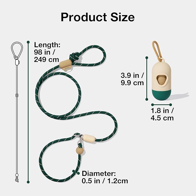 VETRESKA Hands-Free Dog Leash, 8FT Rope Leash for Medium Large Dogs, Waist/Crossbody Slip Lead Leashes for Walking, No Pull Dog Leashes with Bag Dispenser, 2 in 1 Walk Kit (Santal Forest)