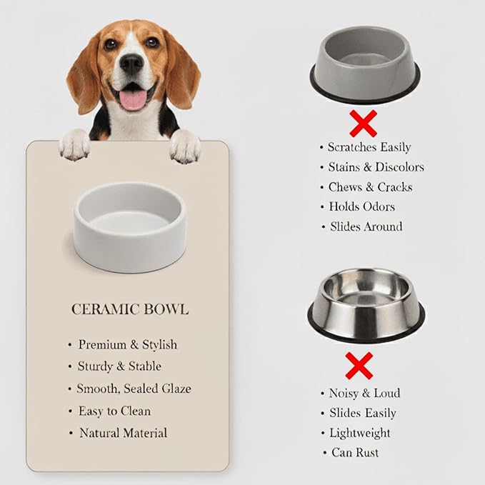 Ceramic Dog and Cat Bowl Modern Cute Weighted Food and Water Bowl Matte Glaze Pet Bowl for Replacement (Gray, 28.7 OZ)
