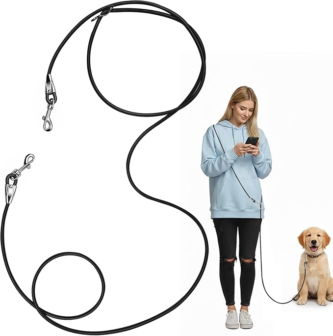 8.2ft Hands Free Dog Leash,Versatile Waist & Crossbody Lead for Medium Dogs,Waterproof & Adjustable for Running Jogging Walking, 360° Swivel Metal Buckle (Black)