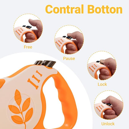 Retractable Dog Leash with Non-Slip Handle, 16 FT Automatic Telescopic Tractor with Atuo Locking Botton，Durable Pet Tape for Small and Medium-Sized Dogs Orange