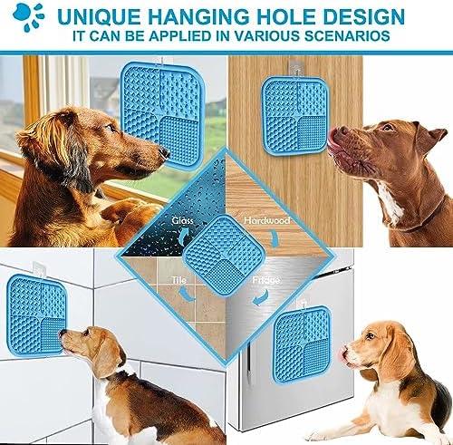 Lesipee Licking Mat for Dogs & Cats 2 Pack, Slow Feeder Lick Pat, Anxiety Relief Dog Toys Feeding Mat for Butter Yogurt Peanut, Pets Supplies Bathing Grooming Training Calming Mat (Blue&Green) - Image 4