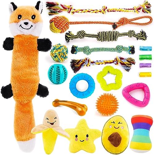 LOYEE Puppy Toys 21 Pack, Small Dog Chew Toys with Rope Toys for Teething Pet Cute Squeak Toy with Treating Ball for Puppy, Small Dogs - 21 Pack by LOYEE