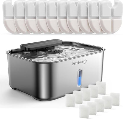 3.2Gal Stainless Steel Dog Water Fountain for Large Dog, Dog Water Bowl Dispenser with Water Level Window, Super Quiet Pet Water Fountain for S-L Dogs and Multi-Pet with 10 Filters & 10 Filter Sponges