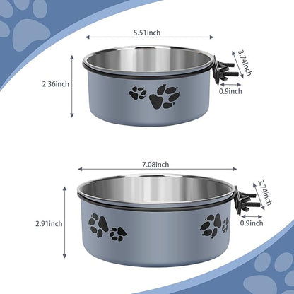 Kennel Water Bowl, Stainless Steel Dog Crate Water Bowl No Spill, 2 Pack Hanging Dog Bowls for Kennel Cage,Metal Pet Dog Food Dish Feeder for Dogs Cats