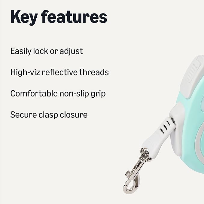 Amazon Basics Retractable Dog Leash, Double-Sided Reflective, 5m, Size S, Blue