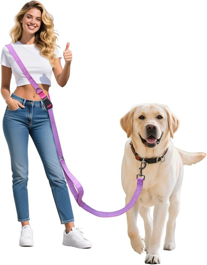 Hands Free Dog Leash,Galaxy Reflective Crossbody Leash, 5.4–9.5 ft Adjustable Heavy Duty Waist Belt for Medium and Large Dogs Walking,Running,Jogging,Training,Night Walking （290cm, Purple