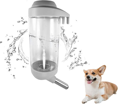 No-Drip 350ml Pet Water Bottle for Dogs & Small Animals (Rabbit/Hamster/Guinea Pig) - Adjustable Cage-Mounted Dispenser with Detachable Leak-Proof Design for Kennels/Crates, Grey
