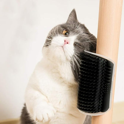 2 Pack Black Catnip Wall Massage Corner Brush for Long & Short Fur Cats and Kittens - Self Groomer Scratcher with Soft Comb