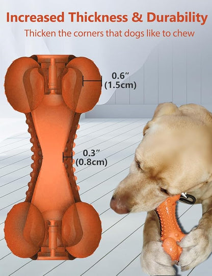 SCHITEC Squeaky Dog Chew Toy, Tough Durable Natural Rubber Bone with Toothbrush, Indestructible for Aggressive Chewers Large Medium Breed Teeth Cleaning