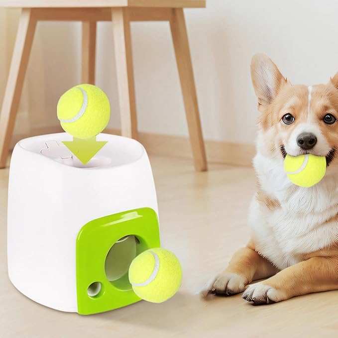 Automatic Dog Ball Launch - 16x16x20cm/6.3x6.3x7.87 Inches Tennis Ball Launch for Dogs | Interactive Toys with Snack Dispensing Puzzle for Puppy Training Exercise Inside Outside Backyard