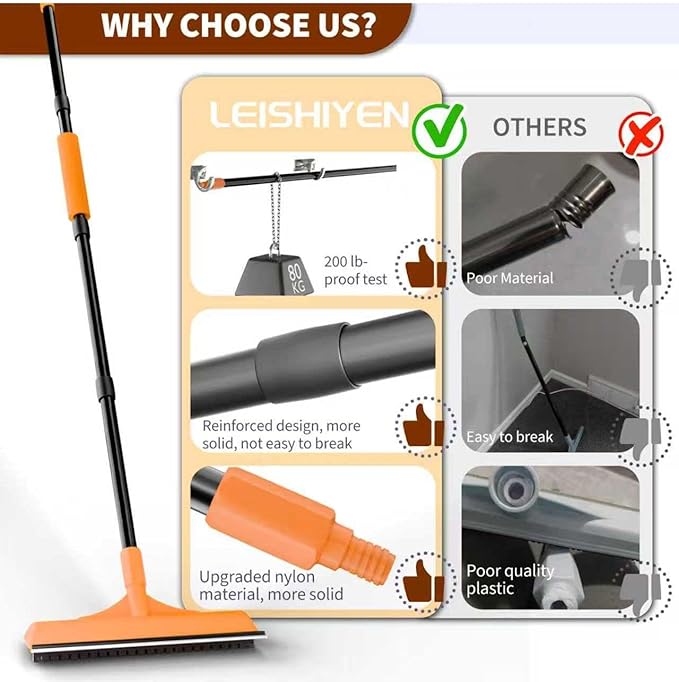 Carpet Rake for Pet Hair Removal - Reusable Dog & Cat Hair Remover with 58" Reinforced Steel Handle, 3-in-1 Professional Modular Rug Rake & Scraper Tool for Shag Rugs, Couch, Stairs (Orange)