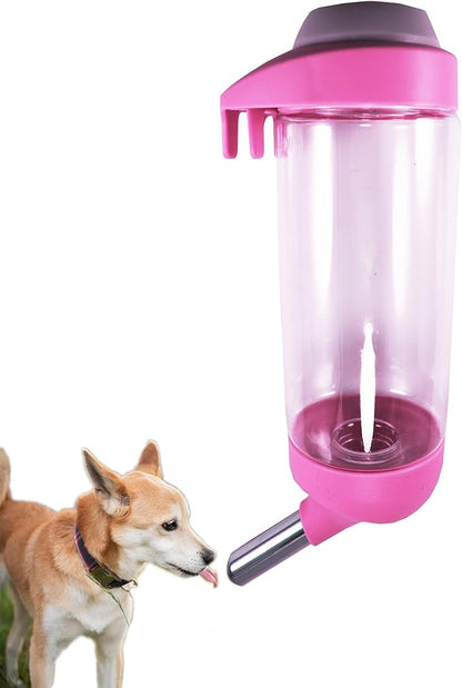 Dog Crate Water Bottle Dispenser - No Drip Dog Kennel Water Dispenser & Cage Bottle - Easy-to-Use Water Bottle for Cat Crate - Perfect for Keeping Your Pet Hydrated (Pink)-500ML