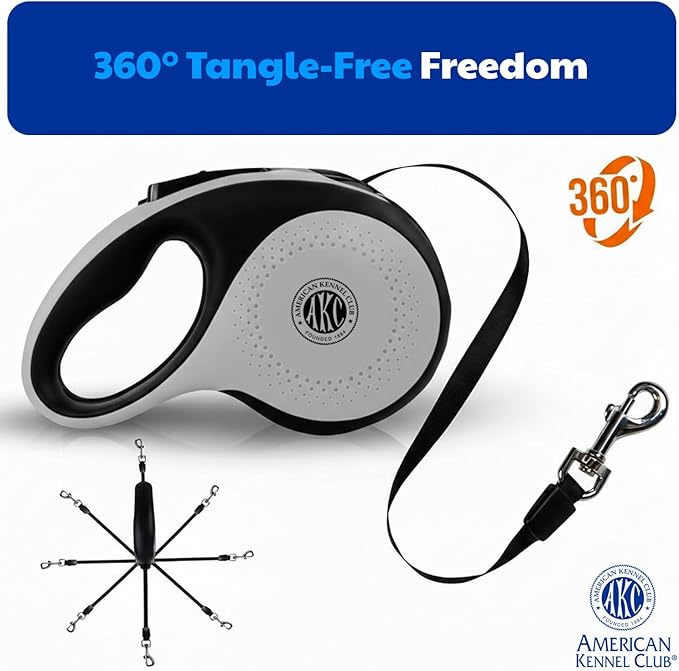 American Kennel Club Heavy Duty Retractable Dog Leash, 16.4ft, Tangle-Free, Ergonomic Grip, One-Hand Brake, for Medium & Large Dogs up to 110 lbs Gray