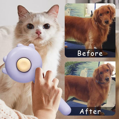 Pet Hair Cleaner Brush, 2023 New Self Cleaning Slicker Comb for Cats and Dogs, Long or Short Hair, Grooming Brush with Massage Bristles, Removes Tangles Loose Fur, Orange#A