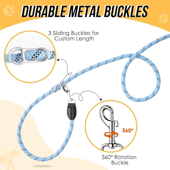 Lukovee Hands Free Dog Leash, 10FT Adjustable Training Lead 1/2 Inch Nylon Heavy Duty Lead No Pull for Large Medium Dogs, Tangle Free Reflective Waist-Leash for Walking Running, Blue