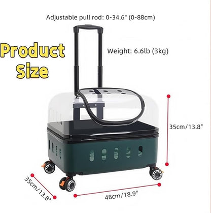 Pet Carrier with Wheels, Travel Pet Case with Transparent Window, Dog & Cat Carrier for Pets Weighing Up to 22 Pounds (Black)