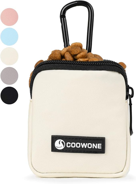 Waterproof Dog Treat Pouch, Dog Training Treat Pouch Built in Poop Bag Dispenser Adjustable Shoulder Bag (BLK) (Beige Small Pouch)
