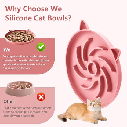 2Pcs Slow Feeder Cat Bowl,Puzzle Feeder,Interactive Toys,Slow Feeding cat Bowl Suitable for All Dry and Wet Foods,Easy to Clean Silicone Bowls (Grey and Pink)