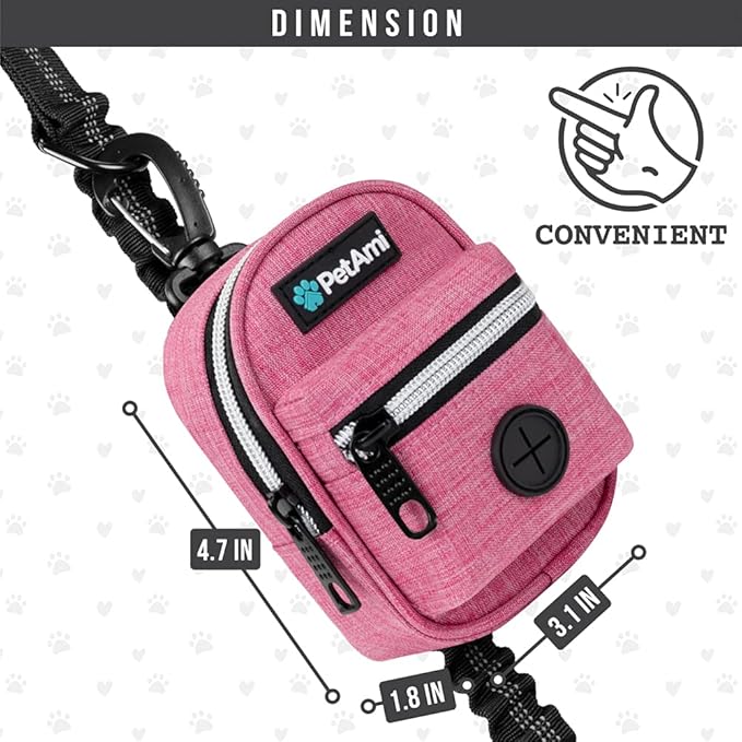 PetAmi Dog Poop Bag Holder For Leash, Dog Pet Waste Bag Dispenser For Poop With Clip For Doggie Puppy Walking Accessories Travel Camping, Dog Treat Pouch Supplies, Pink