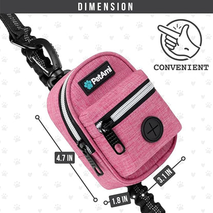 PetAmi Dog Poop Bag Holder For Leash, Dog Pet Waste Bag Dispenser For Poop With Clip For Doggie Puppy Walking Accessories Travel Camping, Dog Treat Pouch Supplies, Pink
