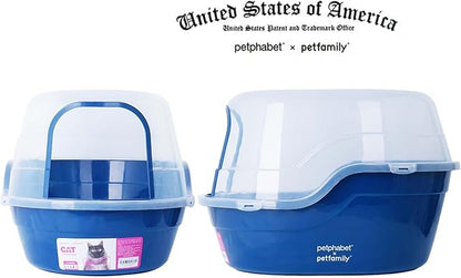 petphabet Covered Litter Box, Jumbo Hooded Cat Litter Box Holds Up to Two Small Cats Simultaneously,Extra Large (Navy Blue)…