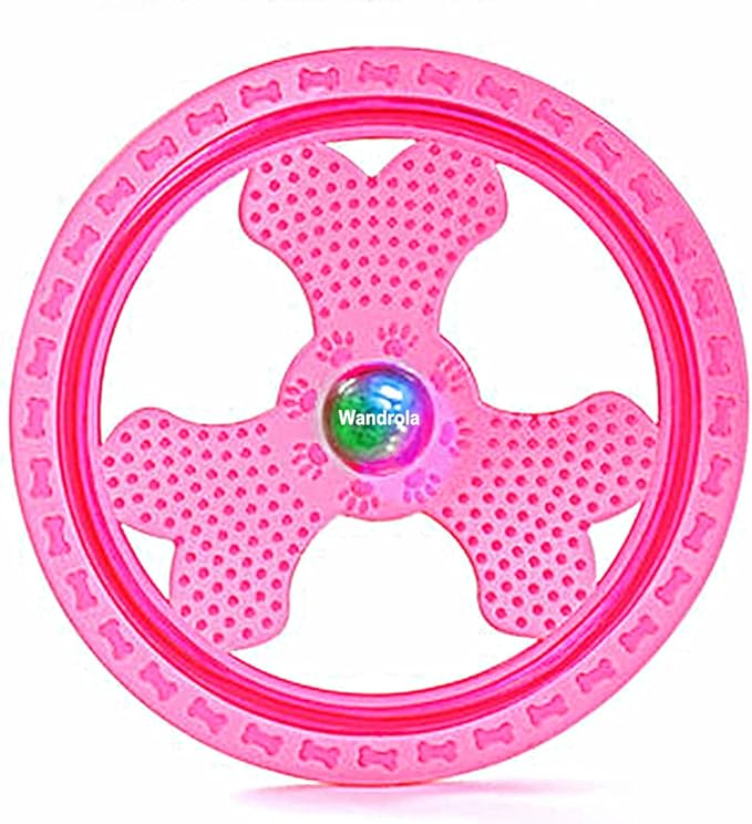 Flying Disc Dog Sport Toy with Flashing LED Lights, Light Up Pet Disk for Ultimate Night Time Play, Pink