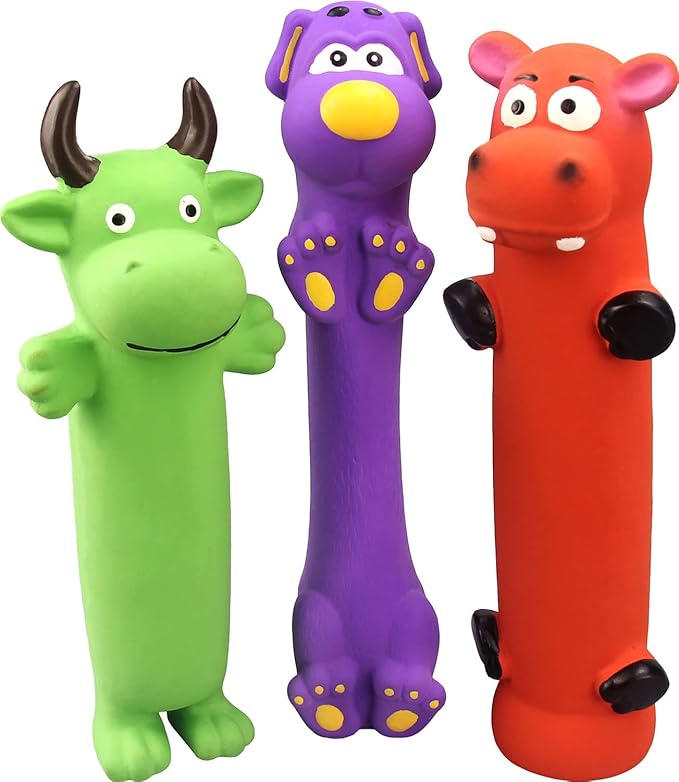 9" Squeaky Dog Toys - 3 Pack Funny Rubber Squeaky Toys, Latex Dog Chew Toys for Puppy
