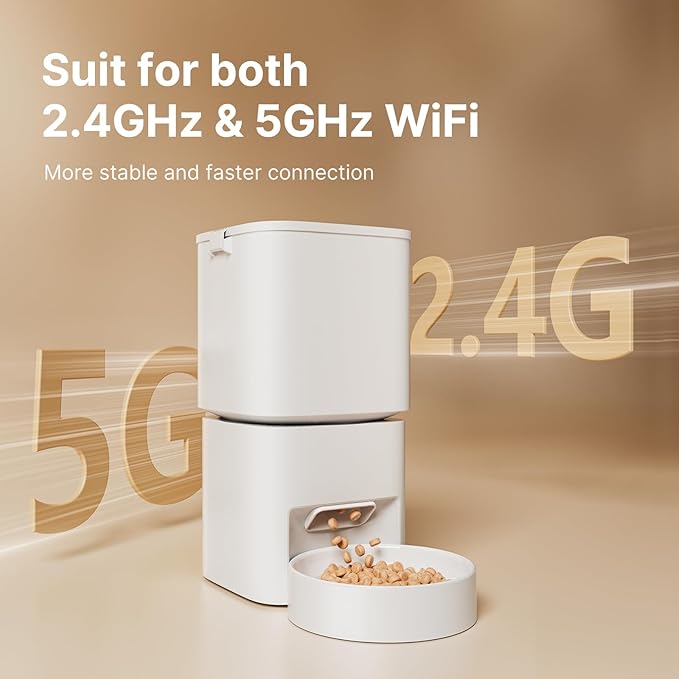 Automatic Cat Feeder with WiFi-5Ghz, APP Control Timed Cat Dry Food Dispenser with Remote Feeding, 5L Auto Pet Feeder up to 10 Meals 1-15 Portion Control Per Day, Auto Dog Feeders for Cats Dog