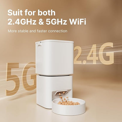 Automatic Cat Feeder with WiFi-5Ghz, APP Control Timed Cat Dry Food Dispenser with Remote Feeding, 5L Auto Pet Feeder up to 10 Meals 1-15 Portion Control Per Day, Auto Dog Feeders for Cats Dog